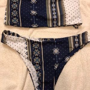 Blue and white bikini